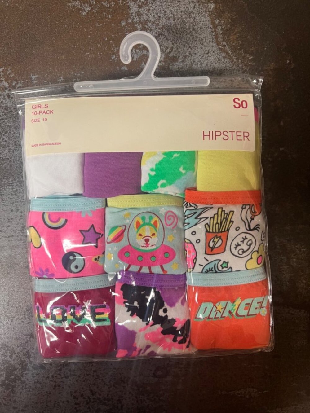 Girls SO 10-Pack Multicolor Hipsters Size 10